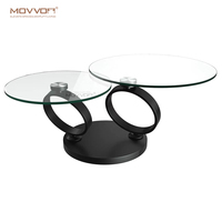 Meilleures ventes de meubles de maison modernes Table basse pivotante ronde en verre avec anneau en argent chromé et fonction extensible