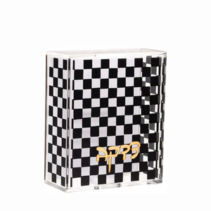 Boîte à tzedakah en acrylique tissé élégant en cuir blanc doré, cadeau juif Judaica pour Bar Mitzvah - Product Image 3