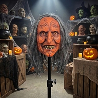 Masque en latex de sorcière effrayante avec cheveux gris, couvrant tout le visage, pour costume d'Halloween et décoration de maison hantée