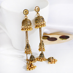 Ethnisches Gold Silber Afghanische Lange Quaste Perle Tropfen Ohrringe Bollywood Schmuck Glocke Jhumka Indische Ohrringe Hochzeits schmuck - Product Image 1