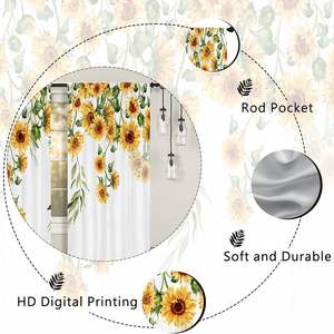Meilleures ventes Rideaux de cuisine style campagnard Tournesol Jaune à motifs floraux pour petite cafétéria, rideaux de fenêtre à volants, 2 panneaux personnalisables - Product Image 5