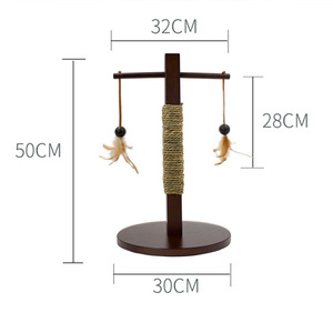 Cat Scratching Post Solid Wood Sisal Wrapped Vertical Cat Toy For Indoor Cats <b>Small</b> Size One <b>Level</b> - Product Image 2