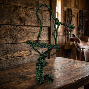 Rub International Modèle 7860H Premium Halter en corde de cuir nouée à la main avec muserolle tressée arc-en-ciel |   Cheval durable et personnalisable - Product Image 2