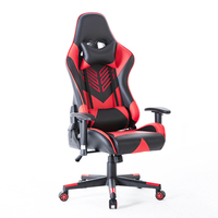 Chaise de bureau ergonomique pour le jeu et le télétravail avec support lombaire et hauteur réglable, chaise de jeu en cuir noir et rouge