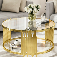 Table d'appoint ronde de luxe italienne, cadre en acier inoxydable doré, plateau en verre, table basse pour salon