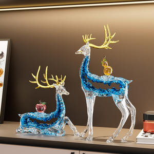 Figurines de cerf en verre cristal porte-bonheur, lot de 2, avec bois de cerf dorés, pour meuble TV de salon, cadeau de pendaison de crémaillère - Product Image 2