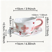 Juego de Taza y Platillo de Cerámica Pintados a Mano con Borde Ondulado y Diseño Floral, Taza de Té Segura para el Hogar y la Cocina, Regalo