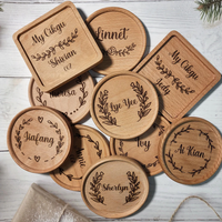 Sous-verres en bois d'acacia foncé vierges, personnalisables avec logo, carrés ou ronds, pour boissons, vente en gros