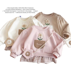 <span class=keywords><strong>Robe</strong></span> <span class=keywords><strong>sweat</strong></span>-shirt décontractée en laine peignée respirante pour filles, haut pour petite fille avec motif à carreaux, fleurs et dessins animés, vêtements pour filles - Product Image 1