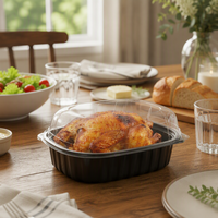 Boîte à poulet rôti jetable en PP de qualité alimentaire avec couvercle transparent, compartimentée, pour plats à emporter, compatible micro-ondes, personnalisable pour la restauration