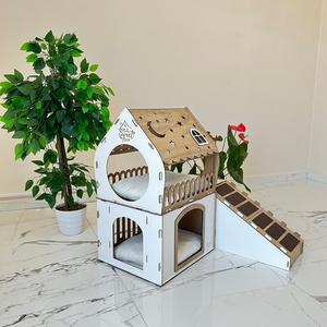 Luxuriöses Zweistöckiges Modernes Katzenhaus, Maßgefertigte Katzenmöbel aus Holz und Kaninchenschloss, Haustierhaus für den Innenbereich mit Individuellem Katzenbett - Product Image 4