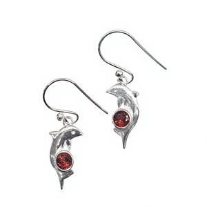 Designer 925 Silver Dolphin Charm <b>Earrings</b> <b>Red</b> Garnet Dangle Hook Jewelry Wholesale Supplier Cute Gift for Girls - Product Image 2