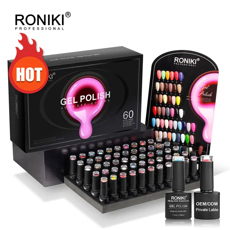 RONIKI nails polish colour uv gel set 60pcs/kit Manicure Nail Art Salon Base and Top Coat Enamel Varnish Uv gel nail polish set