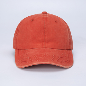 Casquette de baseball en denim orange à 6 panneaux et visière incurvée pour femme, personnalisable avec logo brodé 3D, en coton délavé, style Dad Hat - Product Image 6
