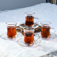 Tasse à café en verre transparente de petite taille de style turc, style élégant, résistance à la chaleur, tasse à latte en verre avec soucoupe