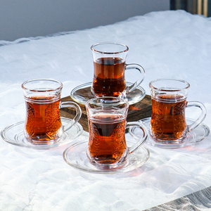 Tazza da Caffè in Vetro Trasparente Stile Turco, Piccola ed Elegante, Resistente al Calore, con Piattino - Product Image 6