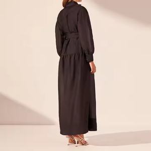 Nuevo Vestido de Verano con Logotipo Personalizado, Vestido de Negocios con Cuello Alto, Manga Larga, Botones, Estilo Polo, Vestido Modesto de Lino y Algodón para Mujer - Product Image 5