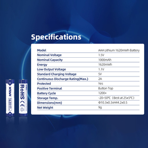 4 шт./упак. XTAR с индивидуальным логотипом, литиевые аккумуляторы нового поколения AAA 1620 мАч, перезаряжаемые литий-ионные батареи 1.5В AAA - Product Image 2