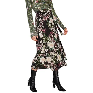 Wholesale Women's Fashion Printed Wrap Skirt Chiffon Floral Midi Skirts