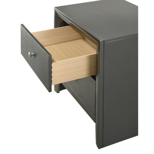 Table de chevet contemporaine moderne à 2 tiroirs, finition gris anthracite, meubles de chambre à coucher en bois, boutons ronds - Product Image 5