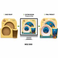 Ensemble de vaisselle en plastique pour enfants OEM, 3 pièces, assiettes, bols, tasses - Sans BPA, qualité alimentaire, motif de dessin animé avec boîte de présentation