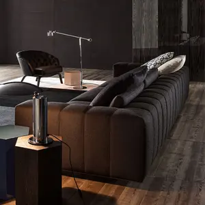 Sofá Modular italiano minimalista para sala de estar, mueble de gama alta de cuero auténtico, con cama libre