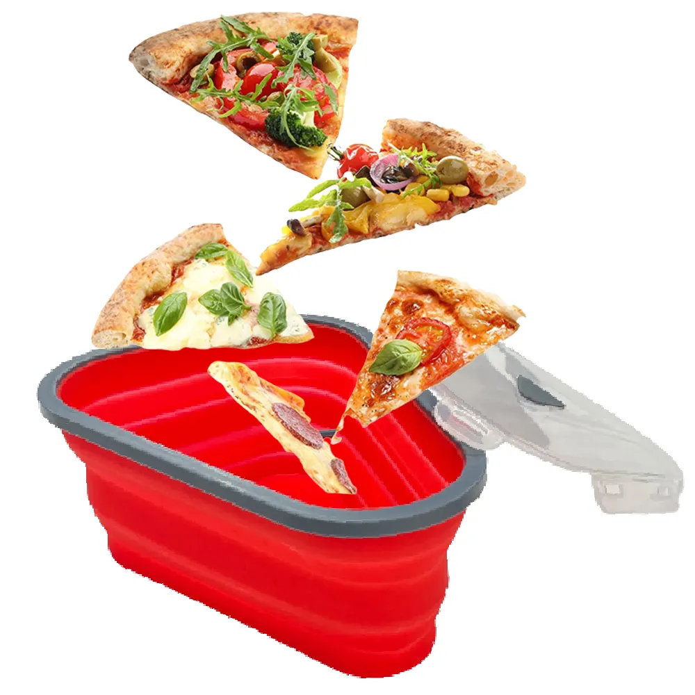 Silicone Reusable Pizza Pack Box Foldable Triangular Pizza Storage Container Sandwich Dessert Cake Boxes Kitchen Storage Supplie