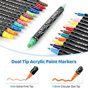Suministros de Arte y Graffiti DIY, Marcador de Pintura Acrílica de Doble Punta Personalizado para Madera, Lienzo, Piedra, Roca, Vidrio, Superficies de Cerámica - Product Image 2