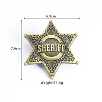 Boucle de ceinture vintage style western en métal argenté, design rétro étoile à six branches, badge de shérif en alliage, moulage exquis pour homme