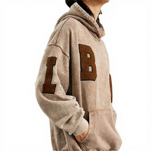 Sudadera con Capucha Estilo Urbano Vintage, de Algodón Grueso y Transpirable, con Estampado 3D, Lavado Ácido, Logotipo Personalizado, Bordado Chenille Desgastado para Hombre - Product Image 3