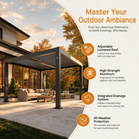 Pergola bioclimatique imperméable en aluminium thermolaqué, moderne, motorisée, à monter soi-même, avec éclairage LED pour jardin extérieur