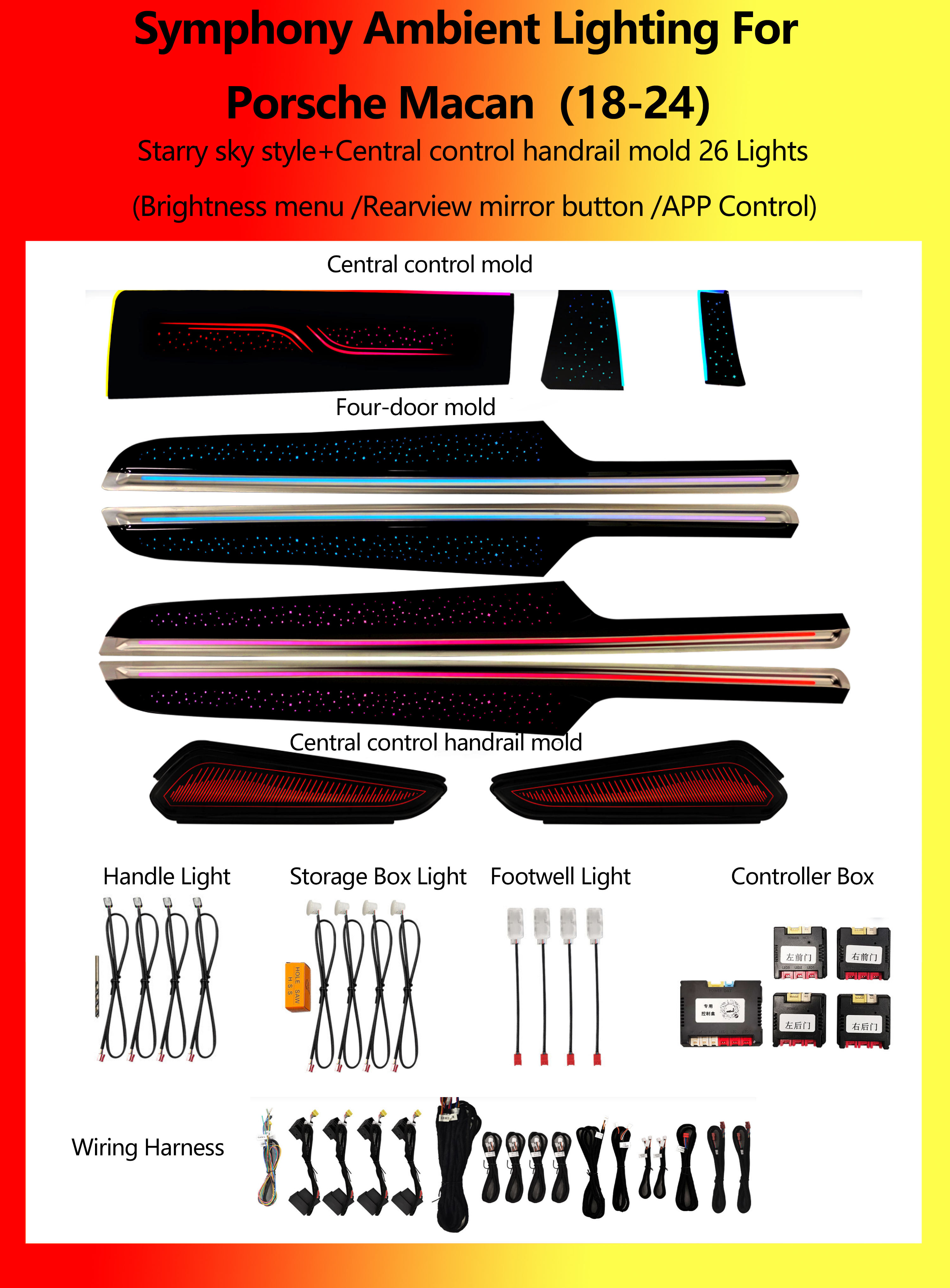 Porsche Macan Starry sky+Central control handrail mold 26 Lights