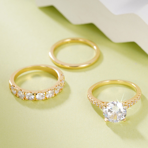 Caoshi Tinh Tế Rực Rỡ Vòng bắt chước Kim Cương Mạ Vàng 3Pcs Bộ Vài Nhẫn Cho Phụ Nữ Engagement Wedding CZ Nhẫn Trang Sức - Product Image 5
