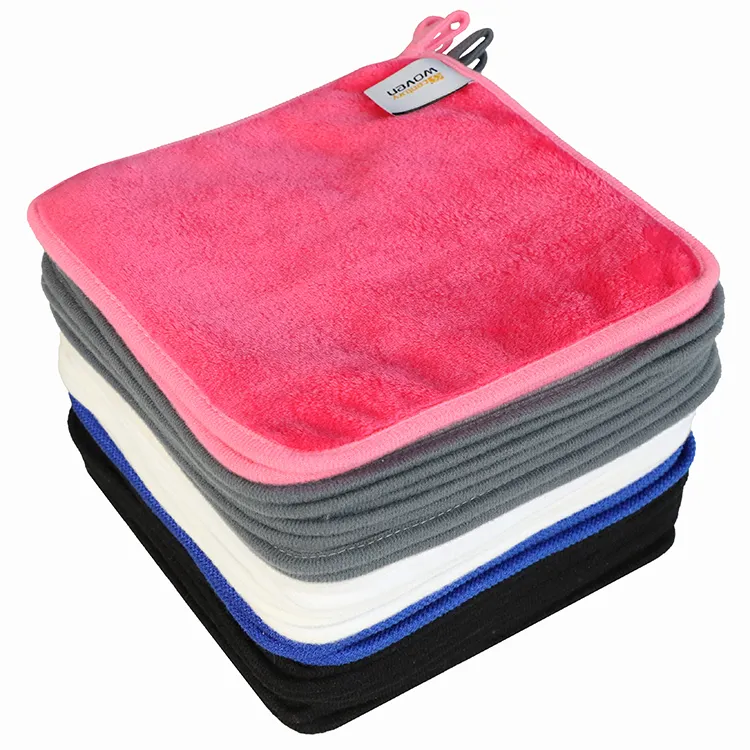 Logo personnalisé 5x5 ''débarbouillette douce respirante propre débarbouillette serviette en microfibre démaquillant serviette en tissu