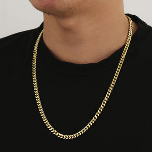 Set di Catene Gioiello All'ingrosso con Bracciale e Collana a Maglia Cubana Miami da 5mm in Acciaio Inossidabile Placcato Oro 14k per Uomo e Donna, Anallergiche - Product Image 4