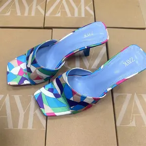 Factory direct sales 2024 new ZAYK printed clothing square toe European and American fashion sandals