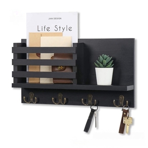 Estante <span class=keywords><strong>de</strong></span> Pared <span class=keywords><strong>de</strong></span> Madera Maciza <span class=keywords><strong>de</strong></span> Dos Niveles, Estilo Art Deco, para Baño, Entrada del Hogar, Porta Correspondencia y Llaves - Product Image 1