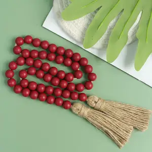 39in Wood Bead Garland Farmhouse Style With Tassels Versatile Prayer Beads For Boho Chic Wall Hanging Home Decor Wood Crafts