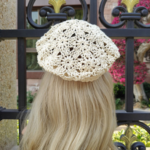 Gorro <span class=keywords><strong>de</strong></span> Punto con Flores <span class=keywords><strong>para</strong></span> Mujer, Gorro <span class=keywords><strong>de</strong></span> <span class=keywords><strong>Ganchillo</strong></span> Hecho a Mano, Boina Hueca con Flores - Product Image 1