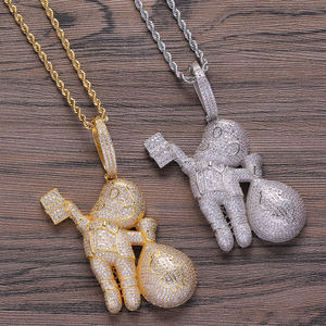 CN199 Kleine Messing CZ Steine Halskette Hip Hop Anhänger Schmuck Bling Bling Iced Out - Product Image 4
