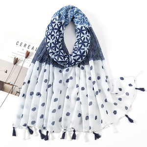 Zifeng OME nuovo fresco <span class=keywords><strong>blu</strong></span> Navy Splicing viaggio crema solare piccolo fiore <span class=keywords><strong>dolce</strong></span> ed elegante cotone lino sentire scialle - Product Image 1