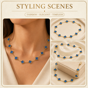 Collier en or bleu floral pour femmes, bijoux élégants pour tous les jours, directement de l'usine - Product Image 2
