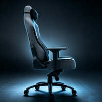 Chaise de bureau gaming en textile gris, velours doux, avec décoration latérale, fonction bascule, siège large et inclinable, pour la maison et le bureau