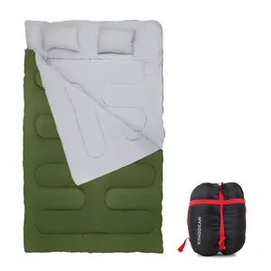 Kinggear saco de dormir duplo personalizado, atacado, sacos leves de dormir duplo, portátil, à prova d' água, térmico, para adultos