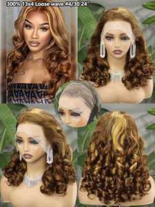 Perruque à ondulations lâches avec dentelle frontale 13x4 de 24 pouces |   Cheveux <span class=keywords><strong>vierges</strong></span> brésiliens bruts |   Cheveux 100% humains et plusieurs couleurs - Product Image 5
