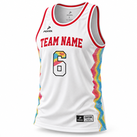 Maillot de basket vintage personnalisé, uniformes d'équipe rétro à rayures arc-en-ciel par sublimation, hauts de basket respirants pour jeunes et adultes
