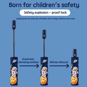 Paraguas automático seguro antirrebote para niños, portátil, plegable, patrón de astronauta personalizado, protección UV hecha de material Pongee - Product Image 4