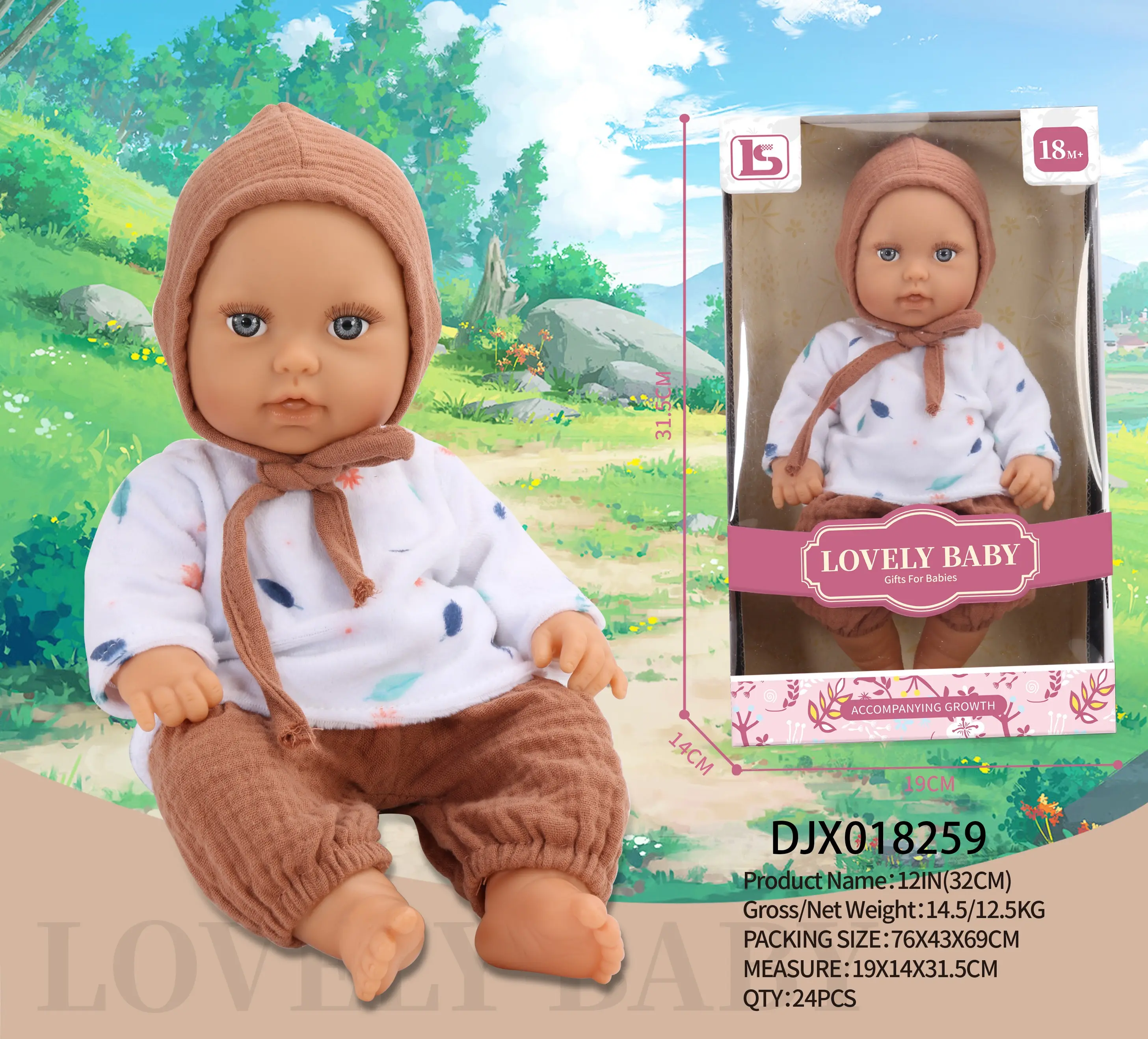 12 Inch vinyl Baby Doll for Girl Interactive Accompany Doll for Kids