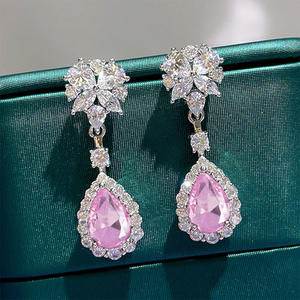 Classic <b>Water</b> Drop Earrings For Women With Red Zircon And Rhinestone Prong Setting Wedding Fashion Jewelry - Product Image 5