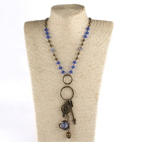Colliers de mode bohème en alliage avec pendentif théière, perles en verre cristal et chaîne de chapelet, et breloque en métal